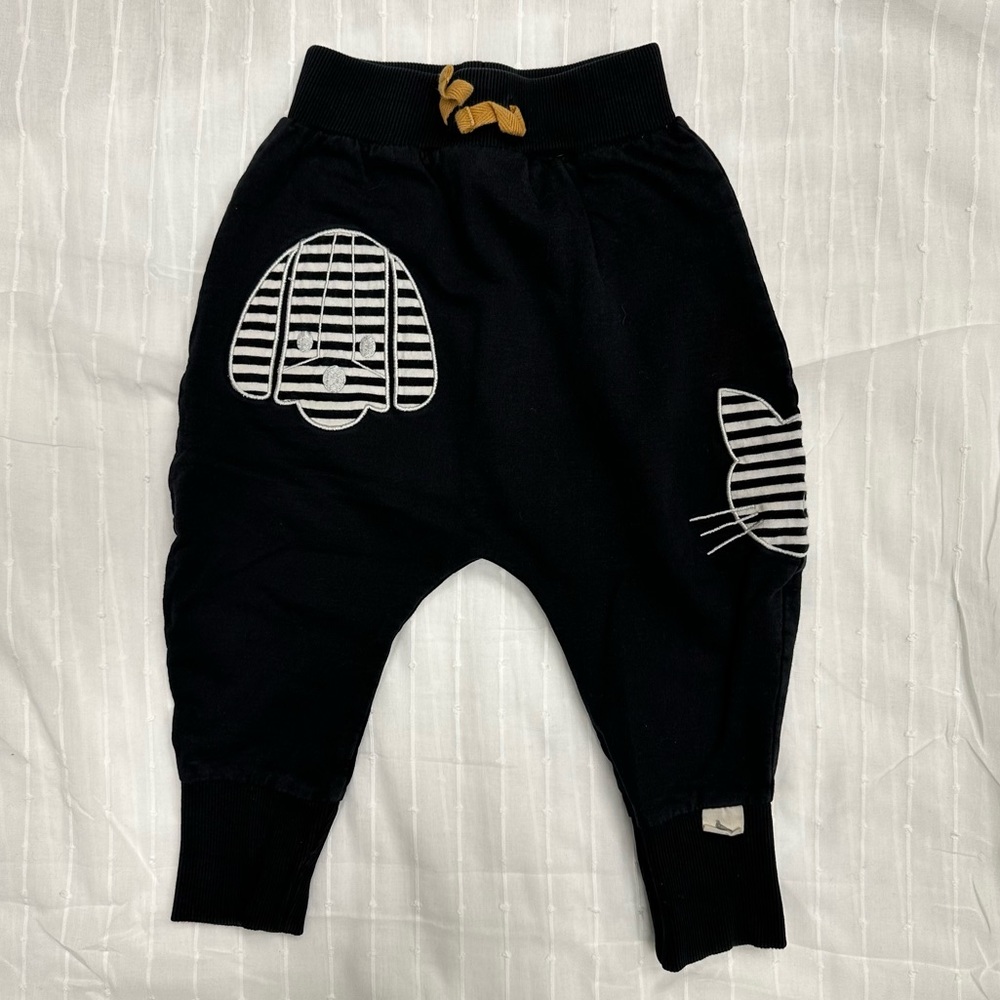 Cat and dog appliquéd harem pants 1-2 year